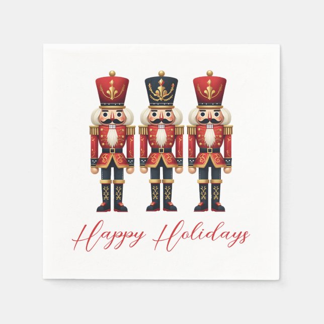 Nutcracker Soldiers Happy Holiday Napkin (Front)