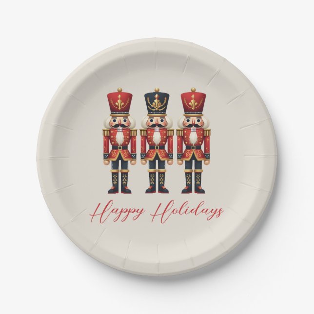 Nutcracker Soldiers Happy Holiday Paper Plate (Front)