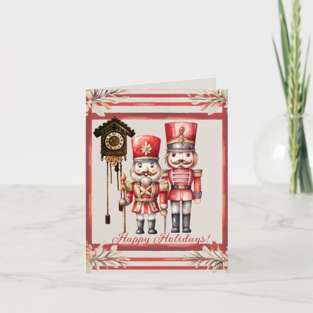 Nutcracker Soldiers Happy Holidays Cuckoo Clock Invitation (Front)