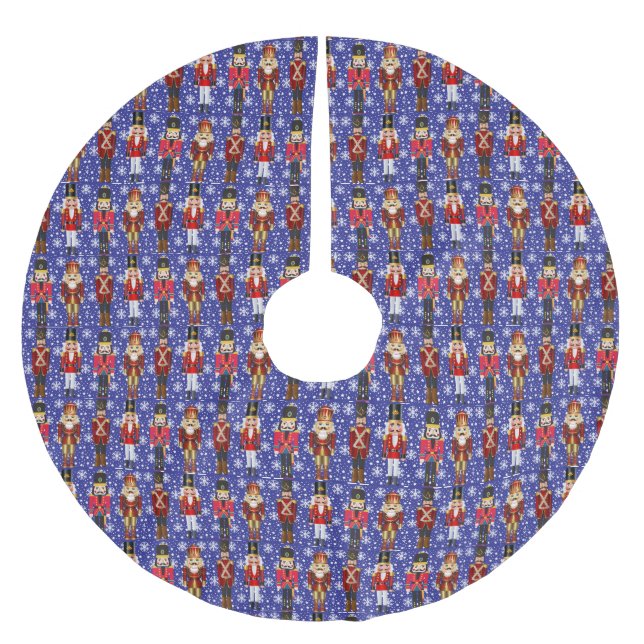 Nutcracker Soldiers Pretty Christmas Blue Snow Brushed Polyester Tree Skirt (Front)