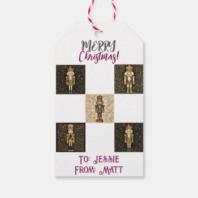 Nutcracker Sparkle Chequerboard Traditional Gift Tags (Back)