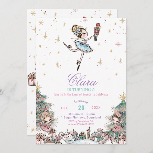 Nutcracker Sugar Plum Fairy Christmas Birthday Invitation (Front/Back)