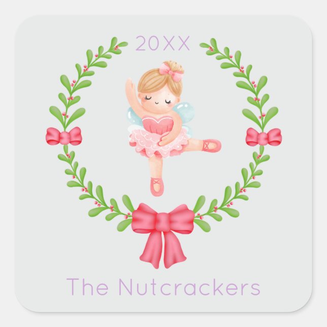 Nutcracker Sugar Plum Fairy Christmas Square Sticker (Front)