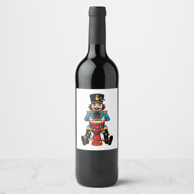 Nutcracker Toy Soldier Goblet Drum Percussion   Wine Label (Front)