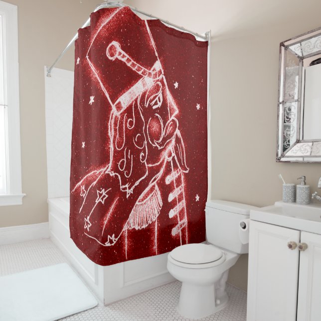 Nutcracker Toy Soldier in Bright Red Shower Curtain (In Situ)