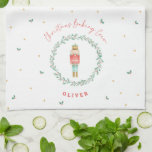 Nutcracker traditional botanical cute Christmas Tea Towel<br><div class="desc">Nutcracker watercolor botanical cute special delivery traditional Christmas festive holiday gift red and green holiday baking crew tea towel design.</div>