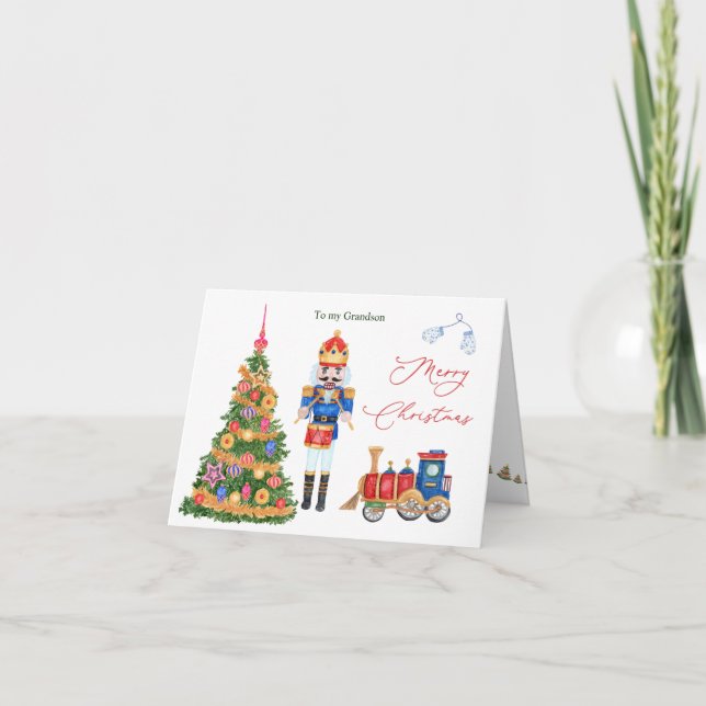 Nutcracker Tree Grandson Christmas Card (Front)