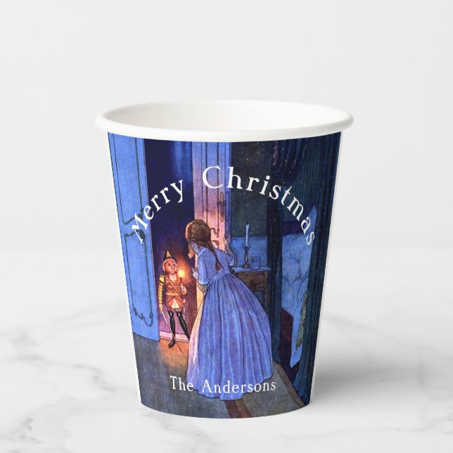 Nutcracker Vintage Art Nouveau Blue Personalised  Paper Cups (Front)