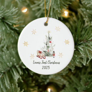 Nutcracker watercolor botanical cute Christmas Ceramic Tree Decoration