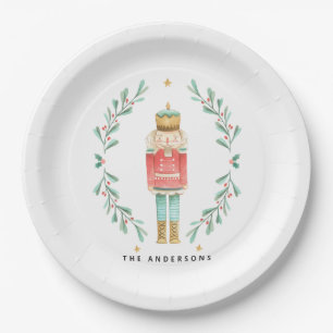 Nutcracker watercolor botanical cute Christmas Pos Paper Plate