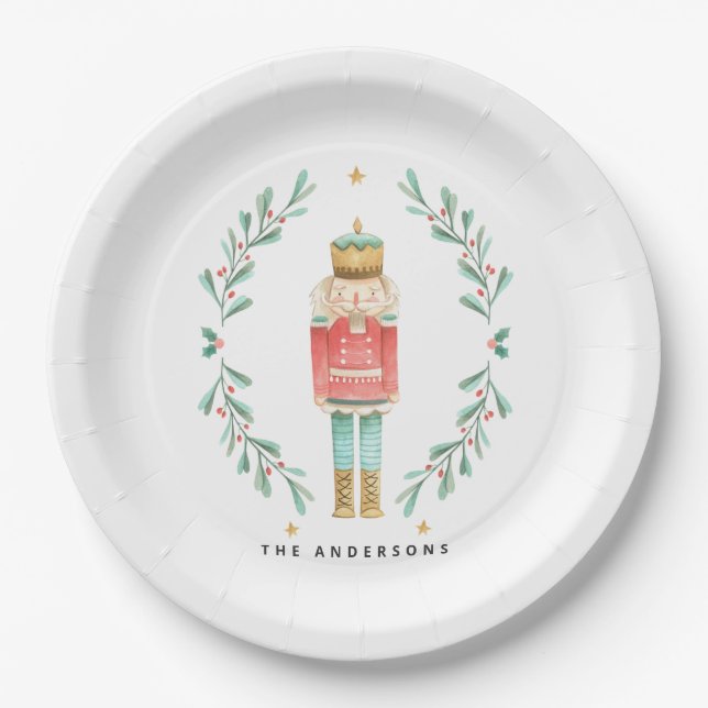 Nutcracker watercolor botanical cute Christmas Pos Paper Plate (Front)