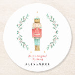 Nutcracker watercolor botanical cute Christmas Round Paper Coaster<br><div class="desc">Nutcracker watercolor botanical cute Christmas festive holiday sticker</div>