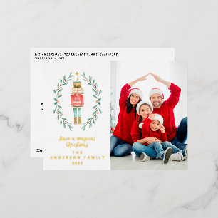 nutcracker watercolor one photo  foil holiday postcard