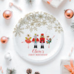 Nutcracker Winter Ballet Gold Snowflake Birthday Paper Plate<br><div class="desc">Nutcracker ballet winter snowflakes birthday party in gold glitter.</div>