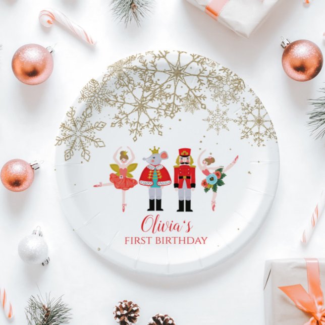 Nutcracker Winter Ballet Gold Snowflake Birthday Paper Plate (Creator Uploaded)