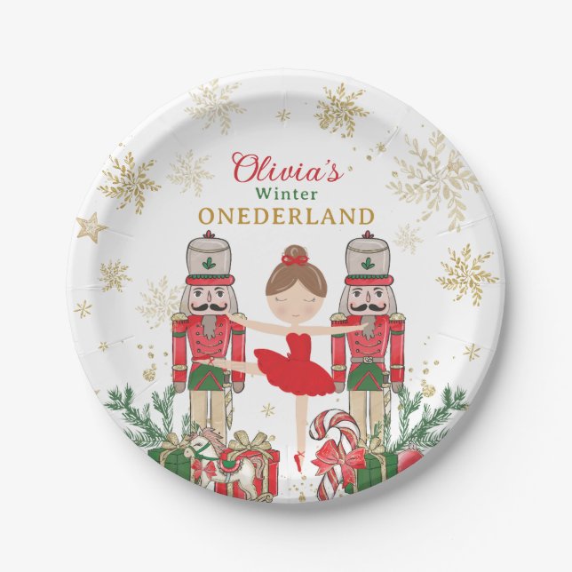 Nutcracker Winter Onederland 1st Birthday Red Paper Plate (Front)