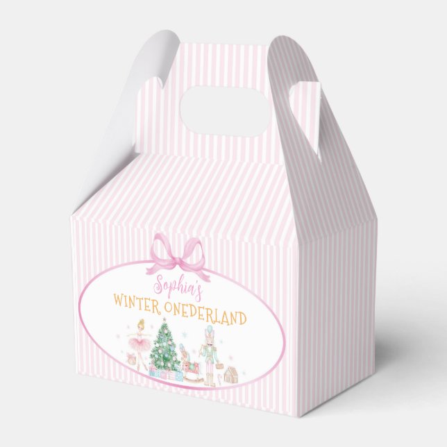 Nutcracker Winter Onederland Pink Bow Birthday Favour Box (Front Side)