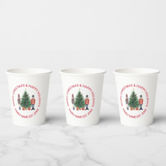 Nutcrackers and a Christmas Tree Custom Text Paper Cups (Multi)