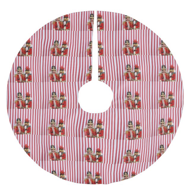 Nutcrackers on stripes brushed polyester tree skirt (Front)