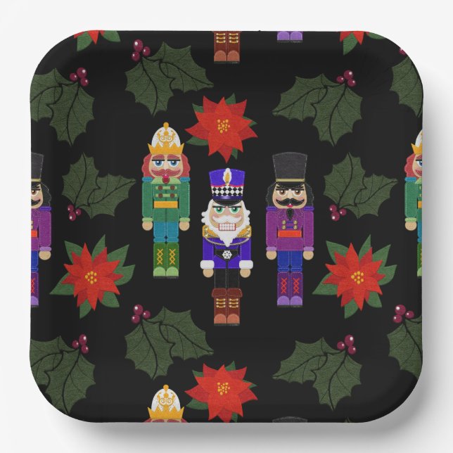 Nutcrackers Soldiers Faux Felt Style Whimsical Paper Plate (Front)