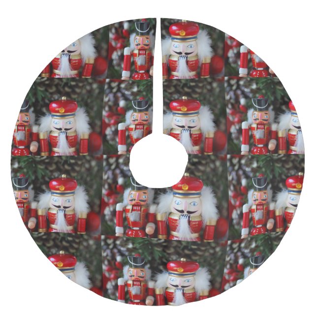 Nutcrackers with holiday background brushed polyester tree skirt (Front)