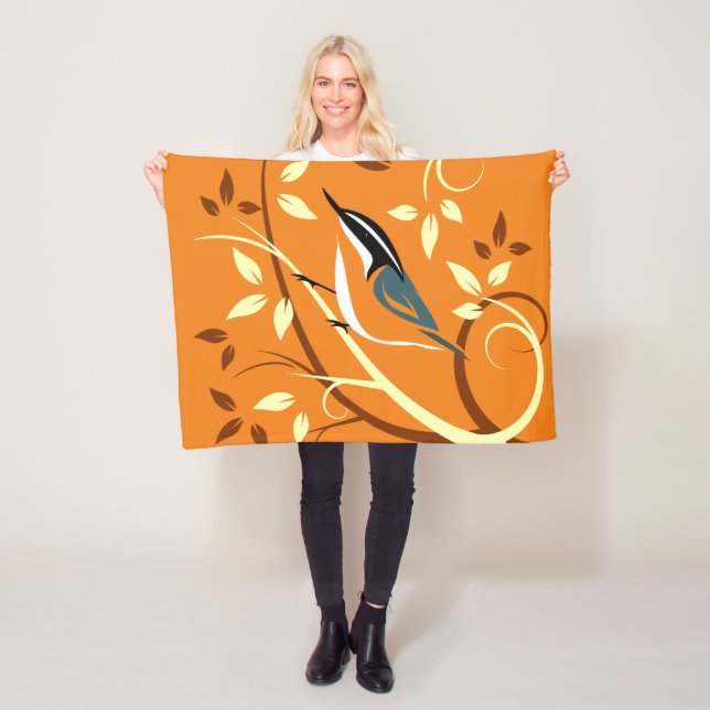 Nuthatch Bird Art Fleece Blanket (In Situ)