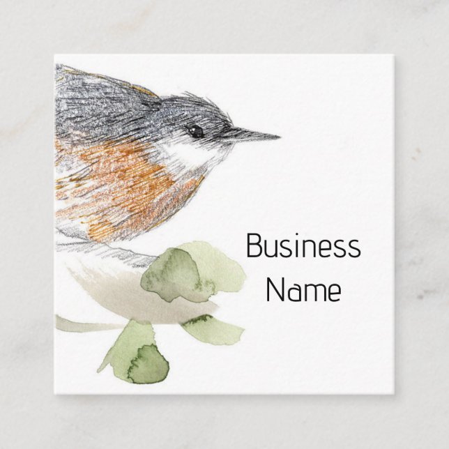 Nuthatch Bird Drawing Tree Nature Wildlife Square Business Card (Front)