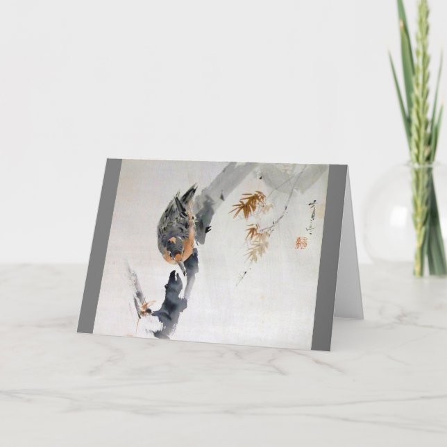 Nuthatch Climbing Down a Tree, Watanabe Seitei Card (Front)