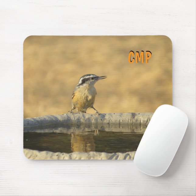 Nuthatch on birdbath   mouse pad (With Mouse)