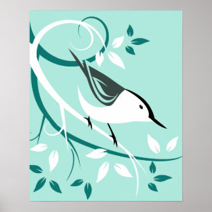 Nuthatch Stylised Bird Design Poster