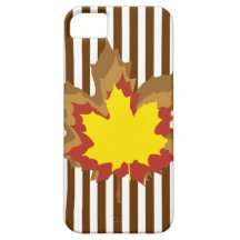 Nutmeg Autumnal Stripes with Leaves