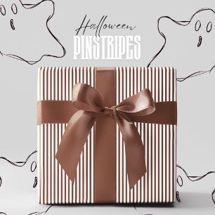 Nutmeg Brown and White Pinstripe Halloween Wrapping Paper