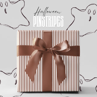 Nutmeg Brown and White Pinstripe Halloween Wrapping Paper