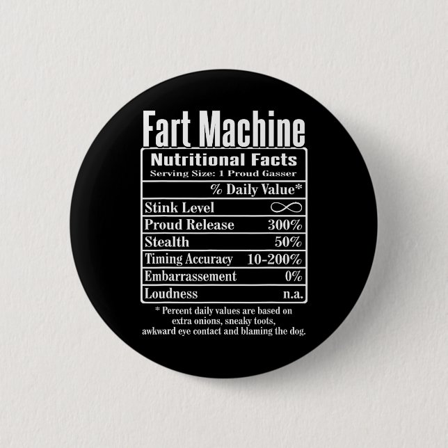 Nutrion Facts Fart Machine Dad Jokes Funny Farting 6 Cm Round Badge (Front)