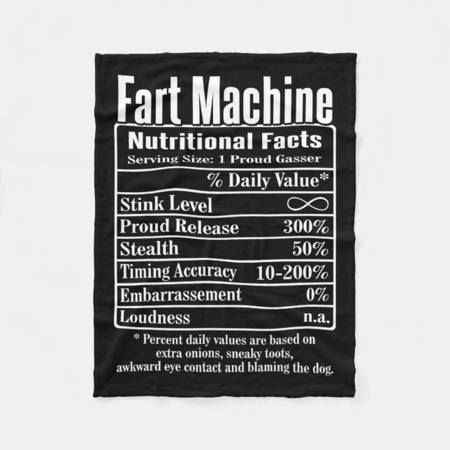 Nutrion Facts Fart Machine Dad Jokes Funny Farting Fleece Blanket (Front)