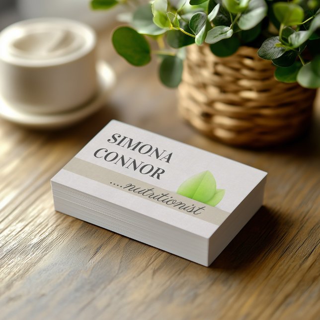 Nutrition Coach Green Leaf Linen Business Card (Perfect for business)