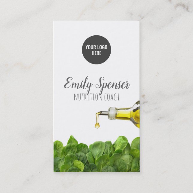 Nutrition Coach Green Leaves Olive Oil White Card (Front)