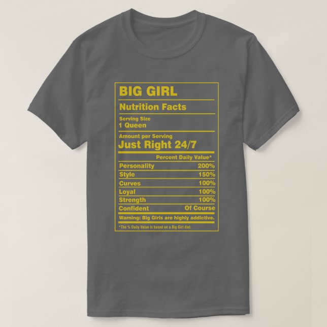 Nutrition Facts Big Girl T-Shirt (Design Front)