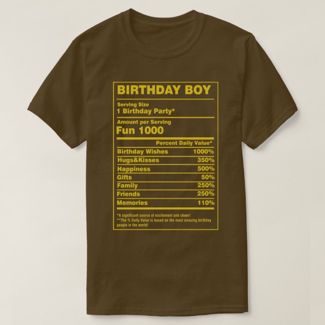 Nutrition Facts Birthday Boy T-Shirt (Design Front)