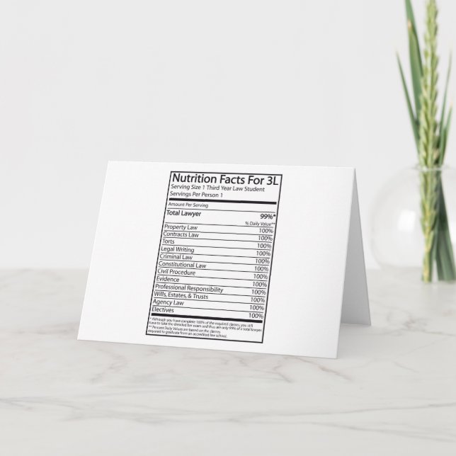 Nutrition Facts For A 3L Card (Front)
