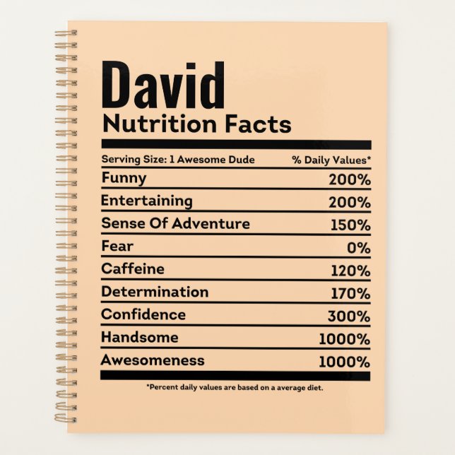 Nutrition Facts Funny Personalised Name David Planner (Front)