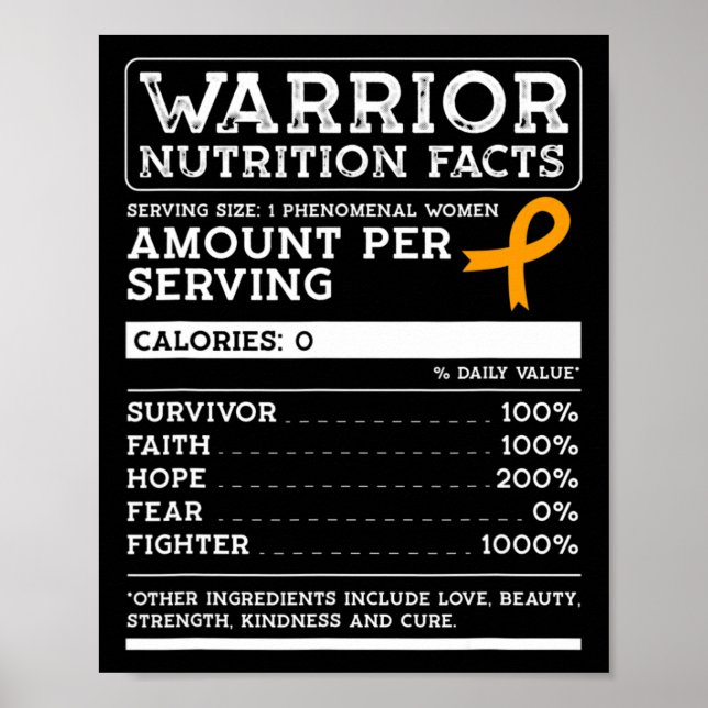 Nutrition Facts Leukaemia Awareness Ribbon  Poster (Front)