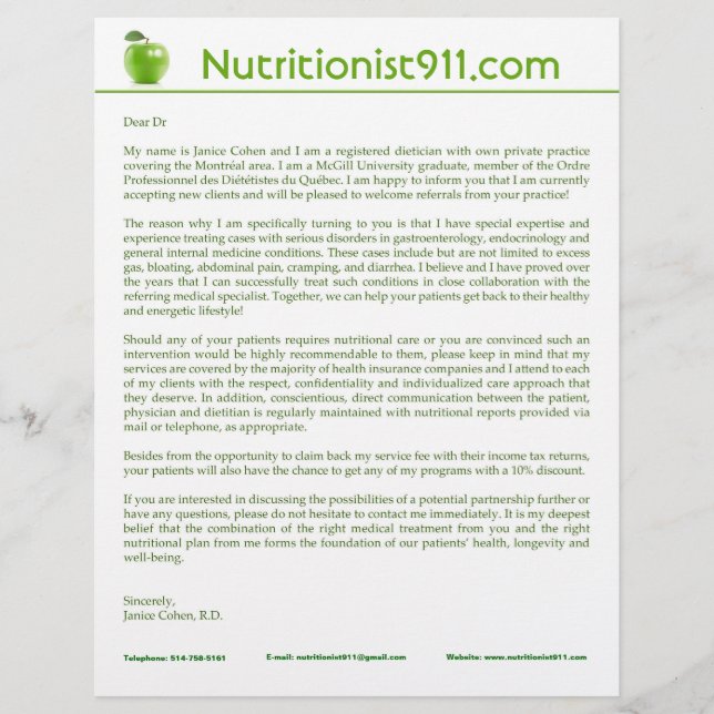 Nutrition Letterhead Template (Front)