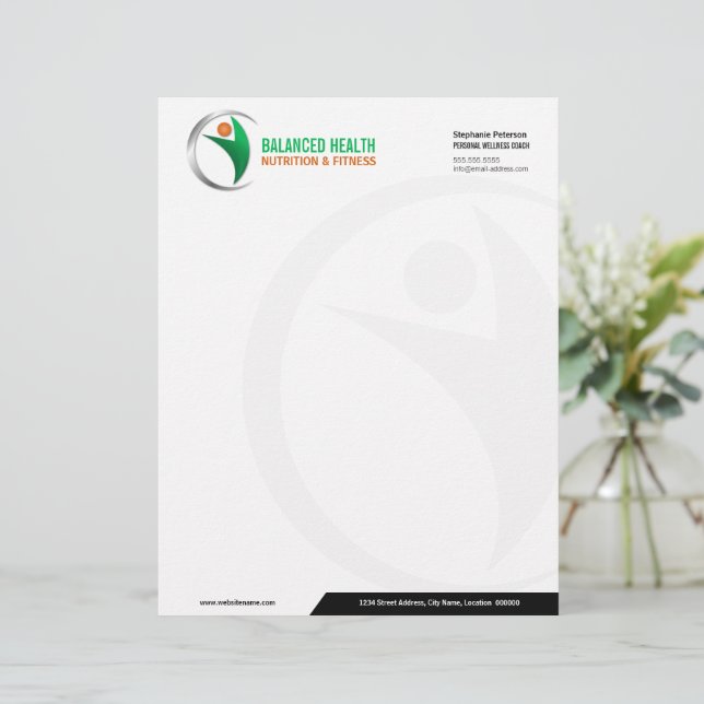 Nutrition Wellness and Fitness Coach Business Custom Letterhead (Standing Front)
