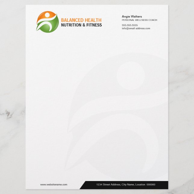 Nutrition Wellness Fitness Coach Logo Personalized Letterhead (Front)