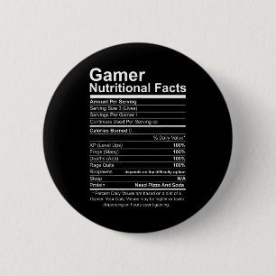 Nutritional Facts Cool Gamer Video Game Funny  6 Cm Round Badge