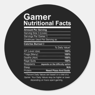Nutritional Facts Cool Gamer Video Game Funny  Classic Round Sticker