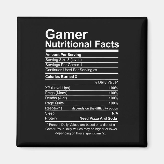 Nutritional Facts Cool Gamer Video Game Funny  Magnet (Front)