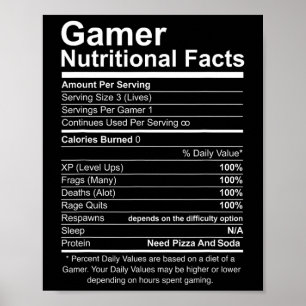 Nutritional Facts Cool Gamer Video Game Funny  Poster