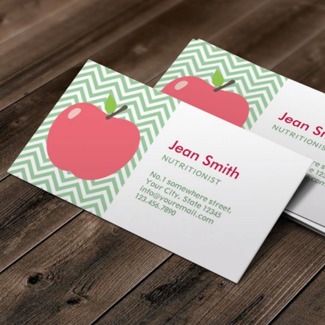 Nutritionist Cute Apple Green Chevron Stripes Business Card (Creator Uploaded)